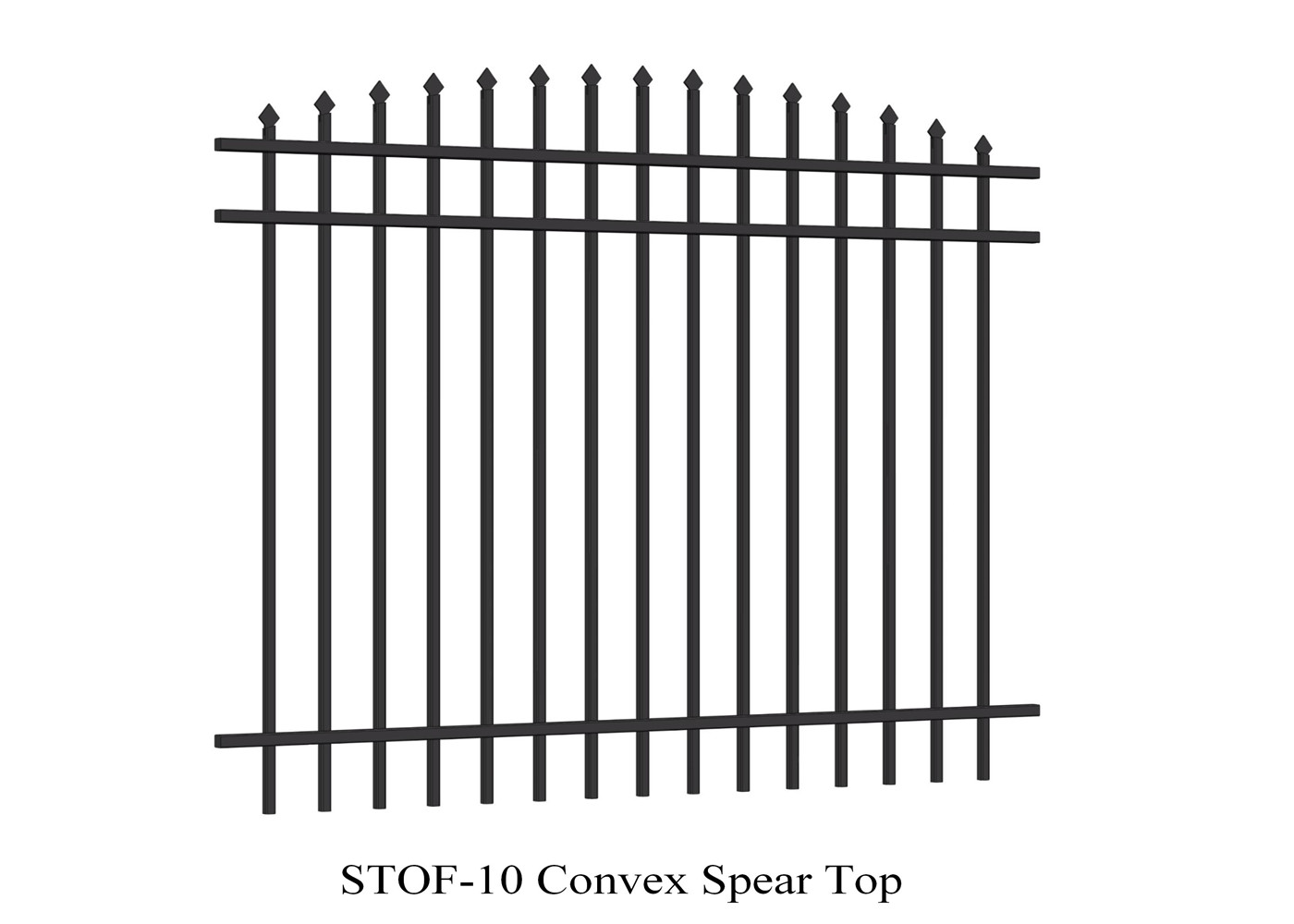 Convex Spear Top Crimped Steel Garrison Fencing 40mm x 40mm x 3 rails Tubular Steel Fence powder coated 80 microns
