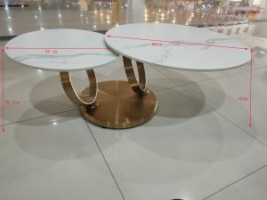 China Gold Plated 80cm 55cm Stainless Steel Marble Coffee Table wholesale