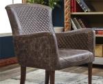 Vintage Painting Dark Brown Leather Armchair High Solidwood Finish Legs For