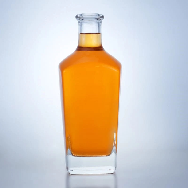 Glass Liquor Bottle 500ml 750ml Square Shape With Glass Collar Closure