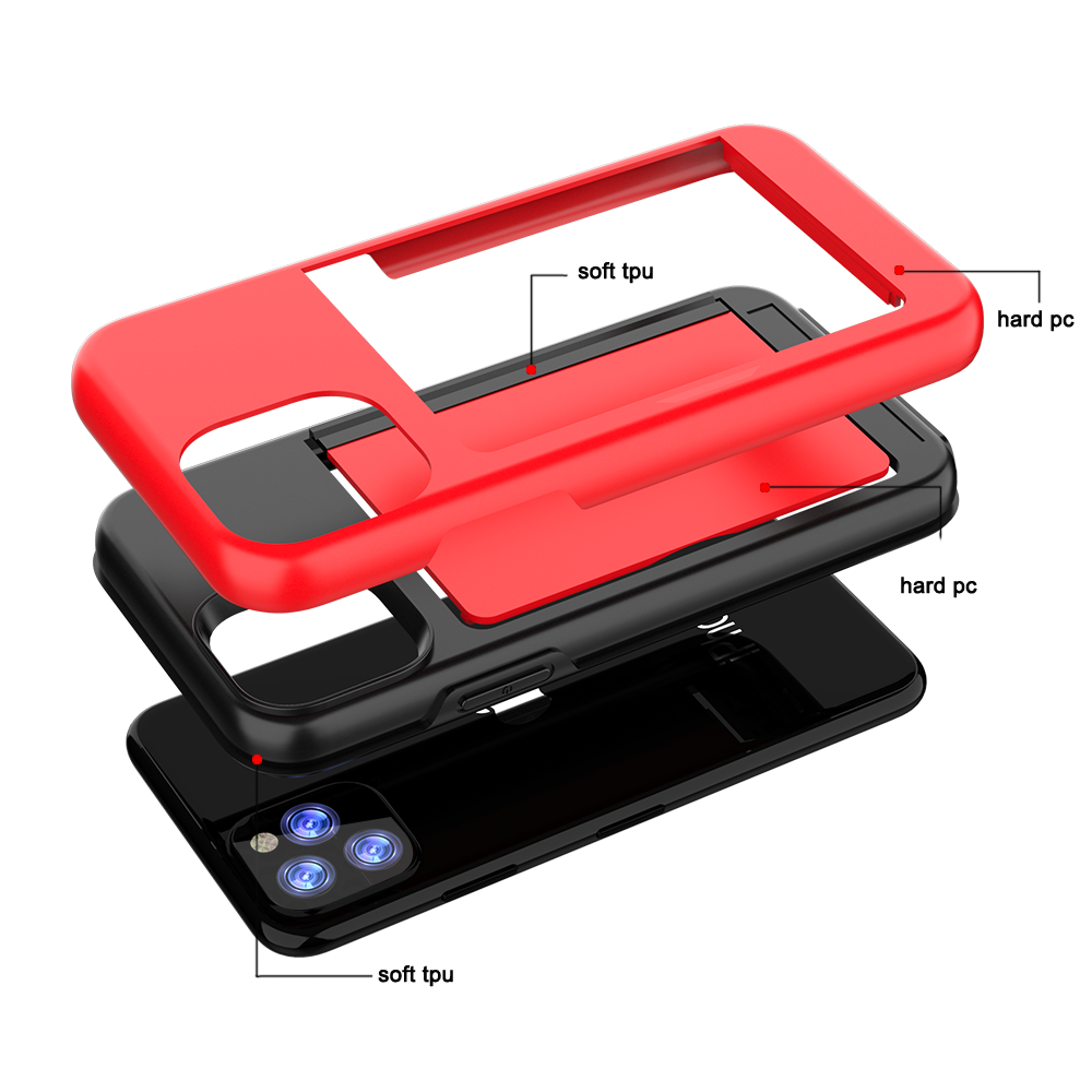 Solid Color 3-in-1 Mobile Phone Case Luxury TPU PC Card Wallet Cover for iPhone 11 2019