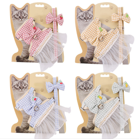 Cotton Adjustable Cat Collar Harness For Kitties Puppies Small Pets Outdoor