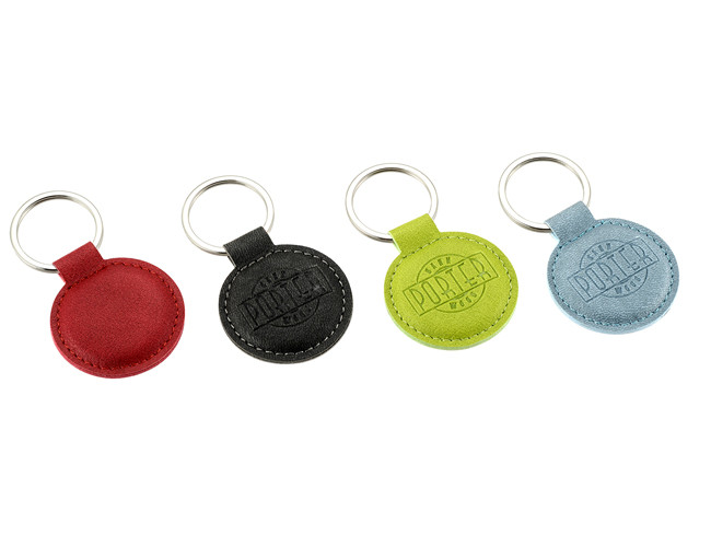 Debossing Logo PU Leather Key Chains Holder Round 6.5mm Thickness