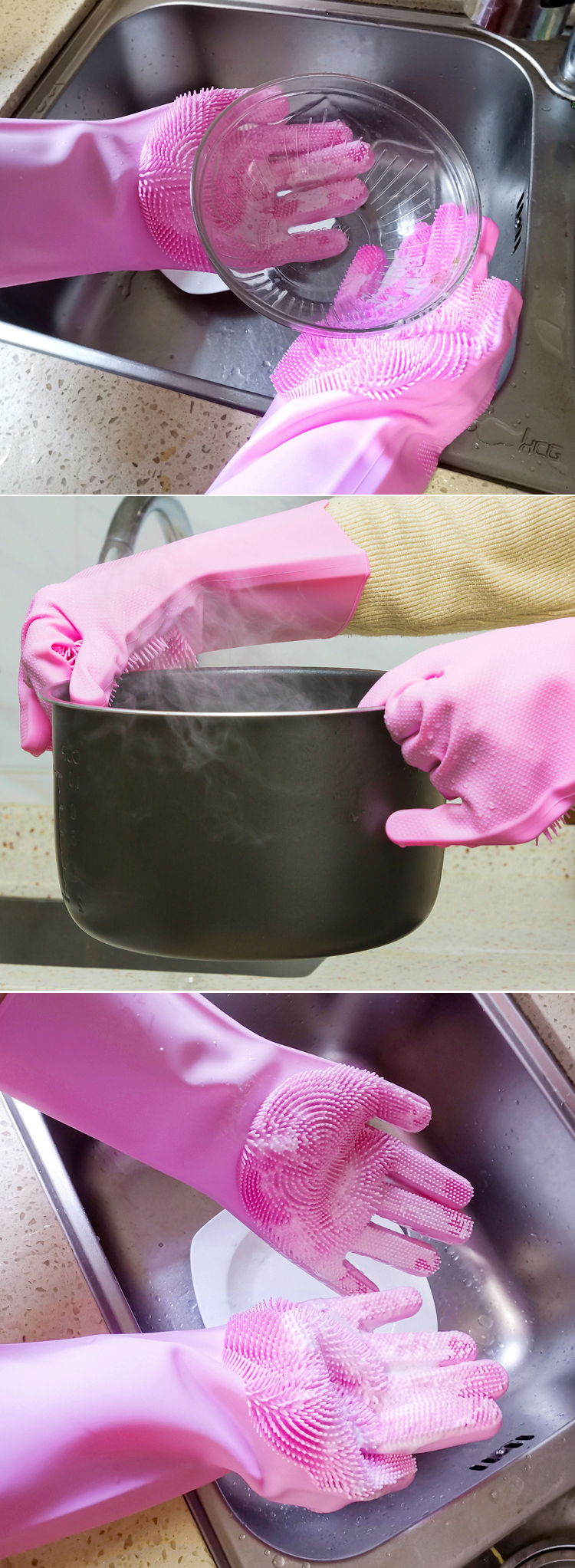 Nonallergic Waterproof Silicone Dishwashing Gloves