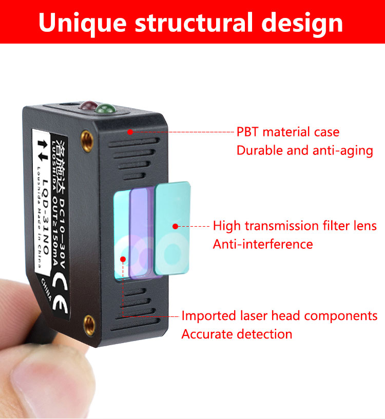 LUOSHIDA Square / Rectangle Laser Diffuse Sensor Q31 PBT Housing 10-30VDC