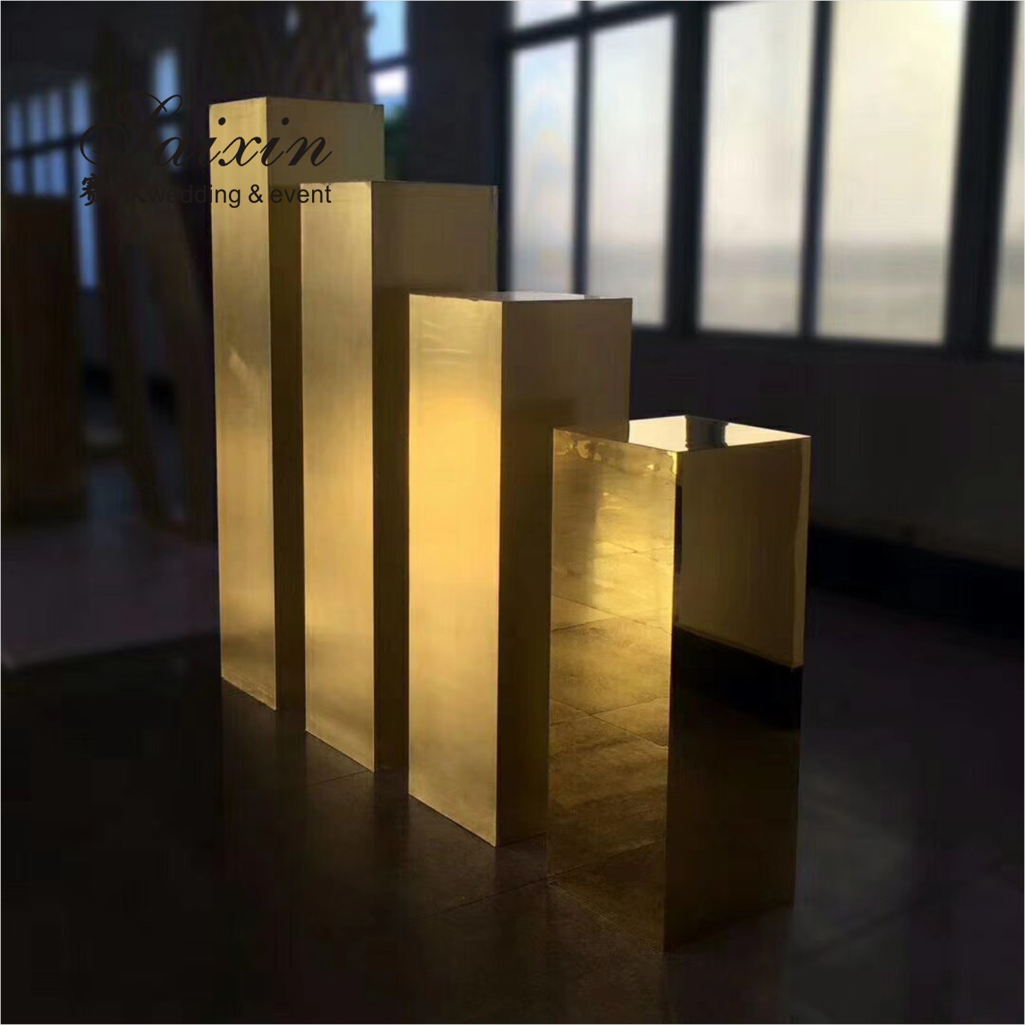 Unique new wedding furniture white acrylic stand with gold design white background wedding hall decoratios
