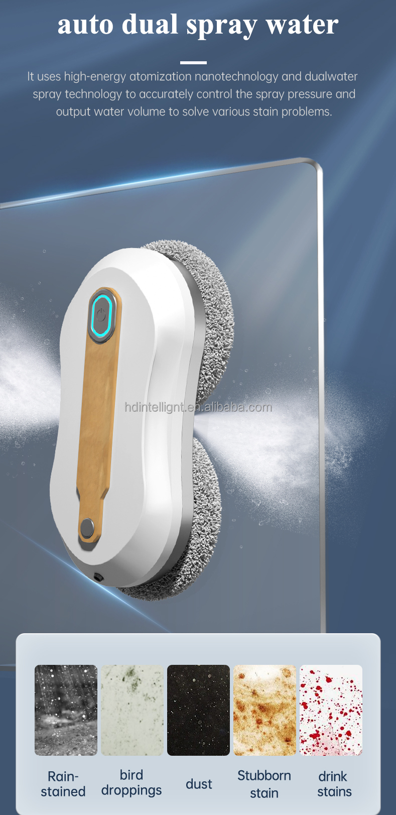 68mm Intelligent Window Cleaning Robot 70dB Mobile APP High Rise Window Cleaning Robot