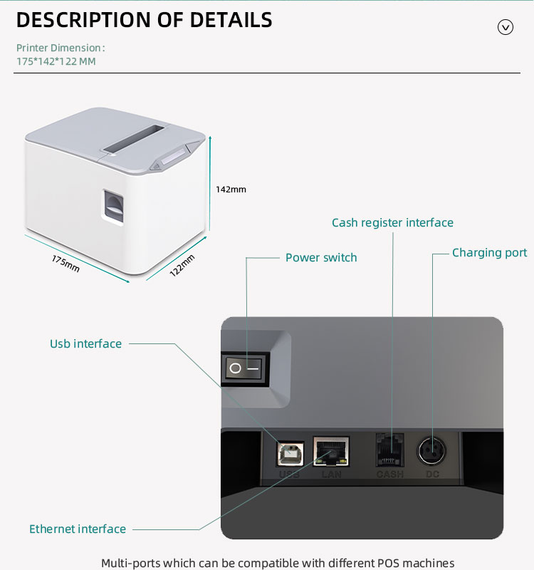 AC 110V/220V Input POS 80 Thermal Printer with Thermal Receipt and Barcode Private Mold