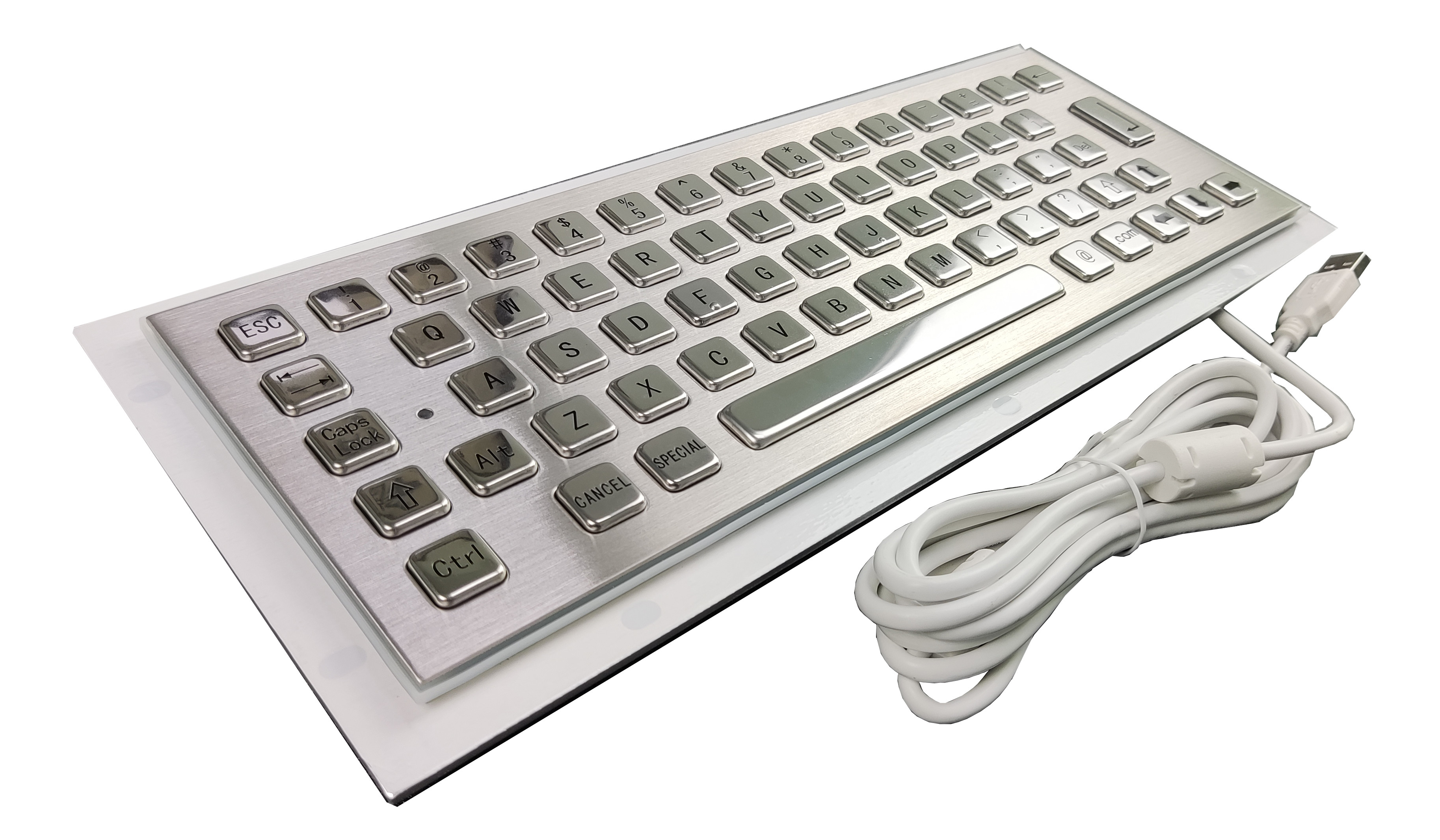 Compact Format Rugged Panelmount Metal Stainless Steel Industrial Keyboard With 64 Custom Keys