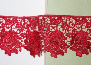 China Red Flower Embroidered Lace Trim By The Yard Environmental Protection wholesale