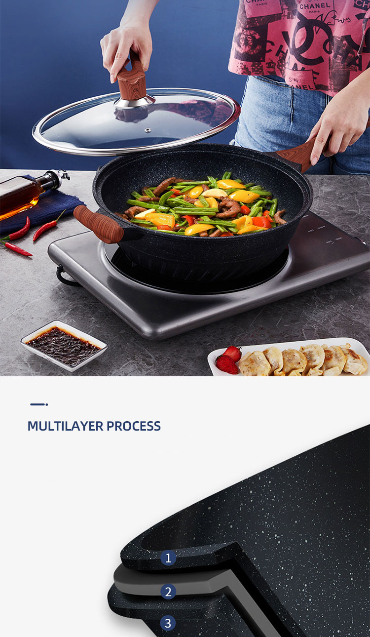 Wholesale Custom 32cm Aluminum Frying Pan Maifan Stone Coating Non Stick Cooking Pot Frying Pan