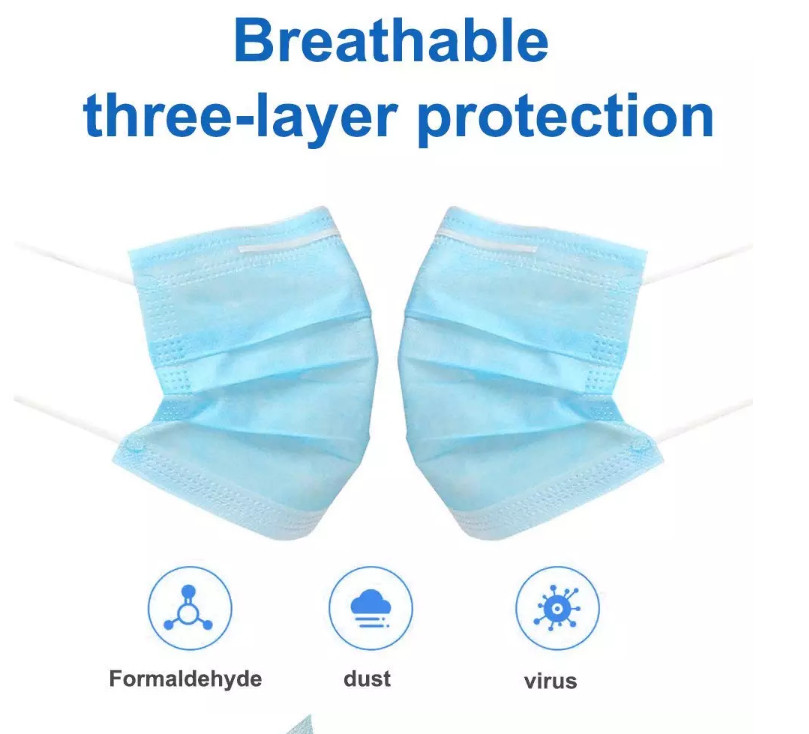 One Time Madical 3 Ply Non Woven Face Mask With Earloops 50pcs / Bag