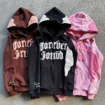 Men'S Hoodie Full Face Zip Up Hoodie Puff Print Brown Heavyweight French Terry