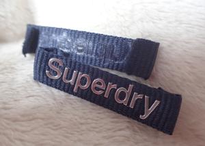 China Superdry 3D High Frequency Silver Logo Clothing Neck Label For Jackets wholesale