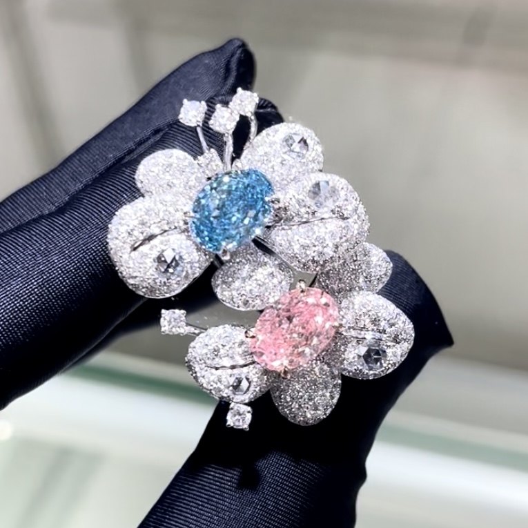 18k Oval Shape Two Colors Style Ring Lab Grown Pink Diamond Ring Luxury And Exquisite Design For Party For Banquet
