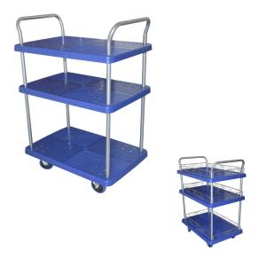 China 900x600mm Three Decker Plastic Platform Trolleys With 660lbs Capacity wholesale