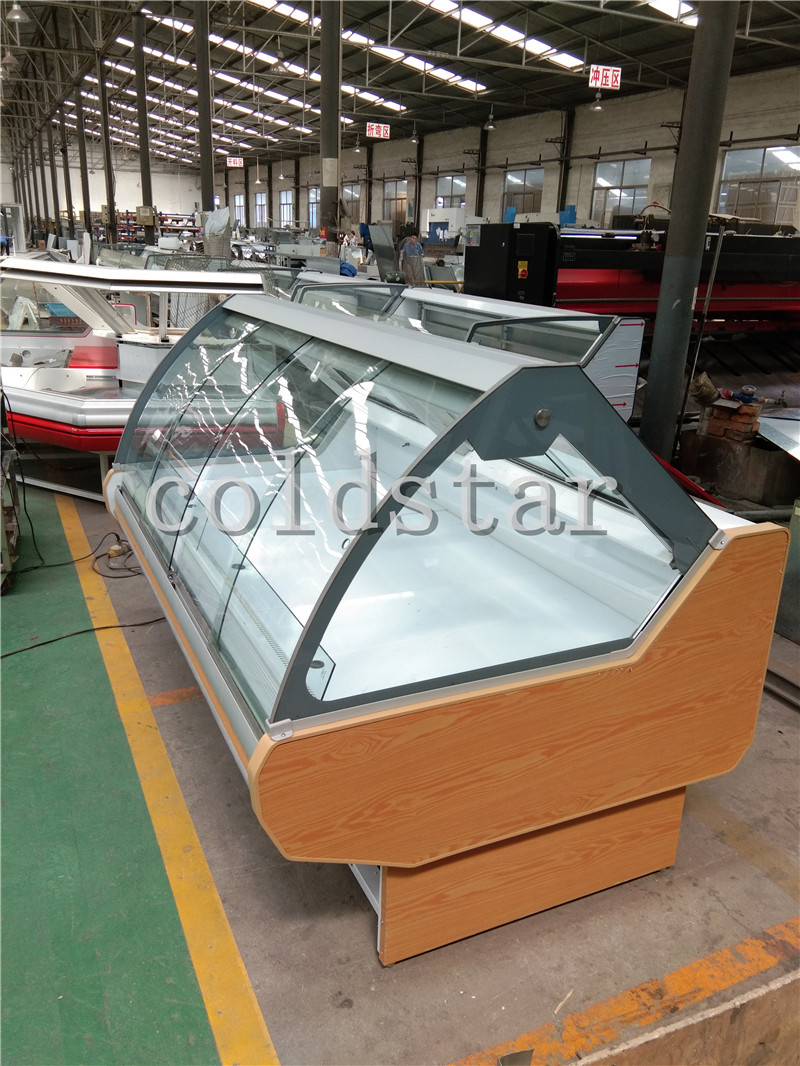 Commercial Curved Glass Deli Counter Refrigerator Meat Refrigeration Equipment Display Case