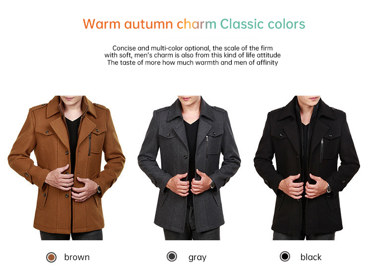 Men's Wool Cloth Thicken Coat with Full Size and 100% Polyester Filling Material