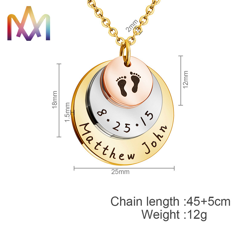 Cadmium Free SS Engraved Round Pendant Necklace