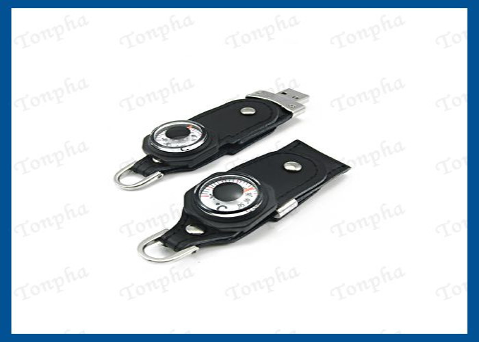 Customized Logo Leather USB Flash Drive Full Capacity With Compass Function
