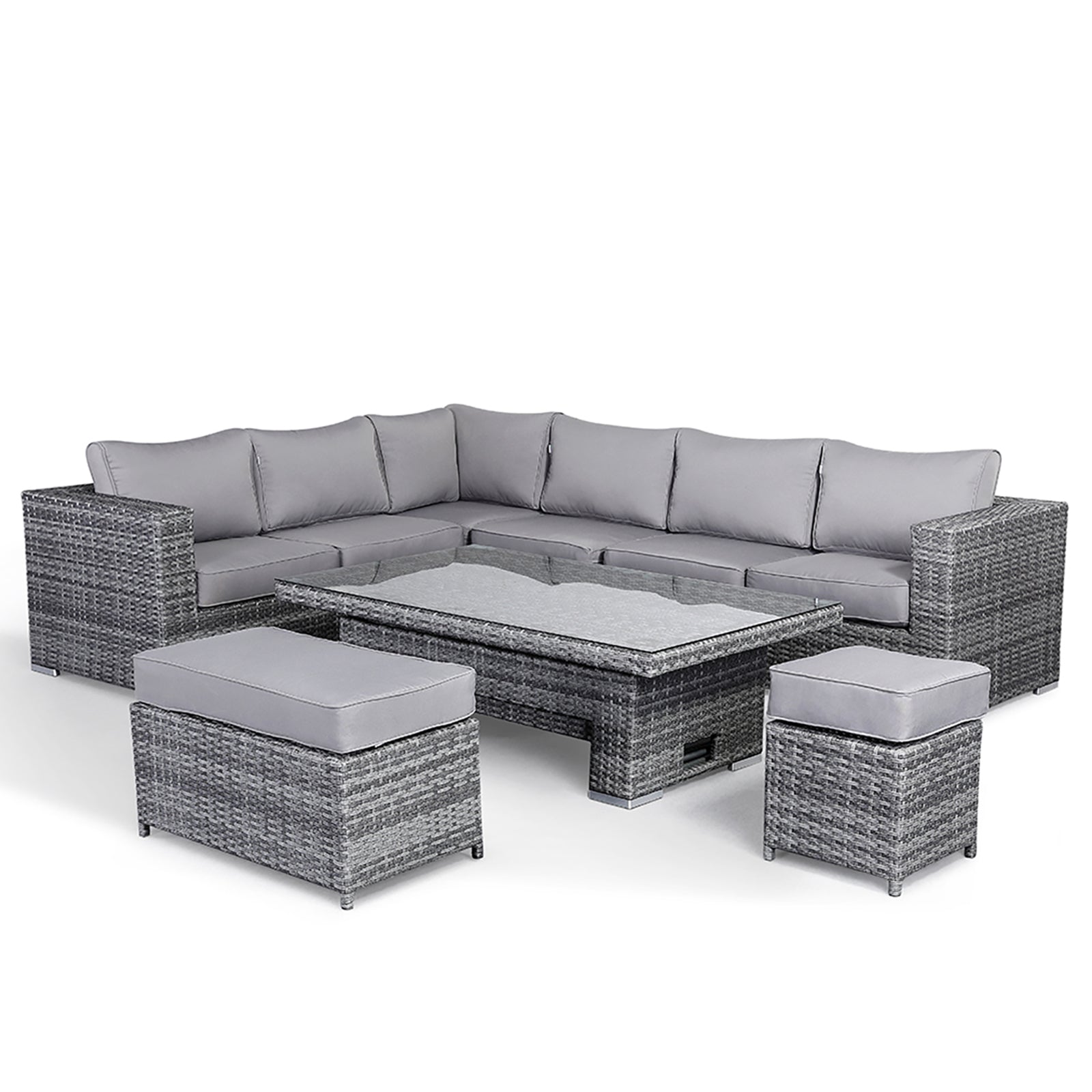 Modern Rattan Garden Set with Sectional Dining Sofa and Rising Table Outdoor Furniture