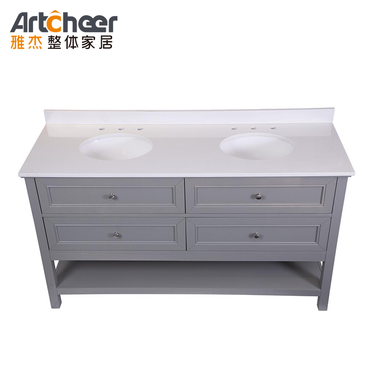 Solid Wood Legs Bathroom Vanity Cabinet with Double Sink and 4 Drawers in Modern Design