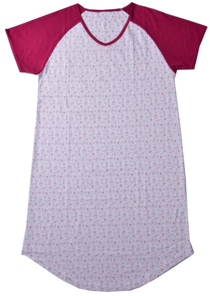 Ladies Cotton Jersey Red/Floral Printed Raglan Sleeve Nightdress Sleepwear