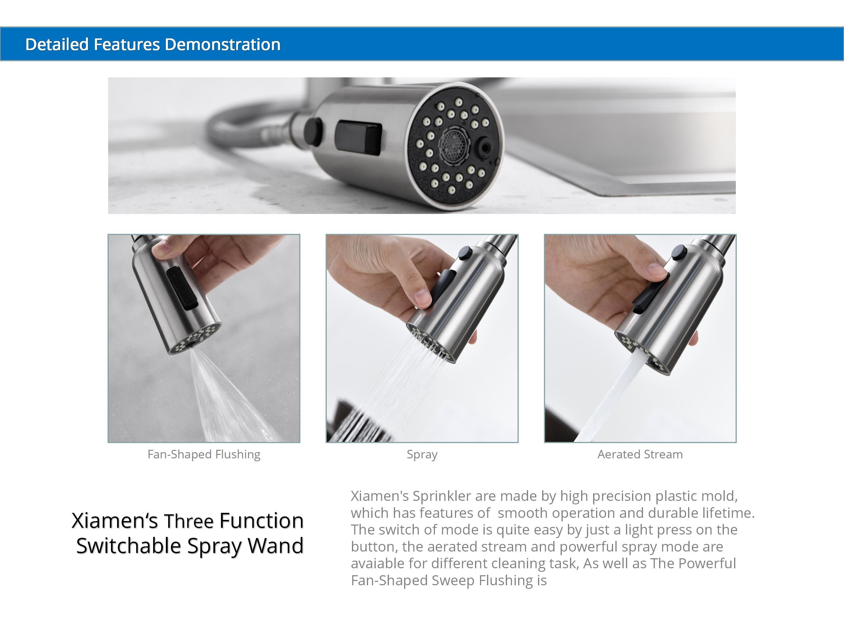 Triple Mode Sprayer Flexible Kitchen Faucet IPX5 CUPC Ceramic Cartridge sink tap