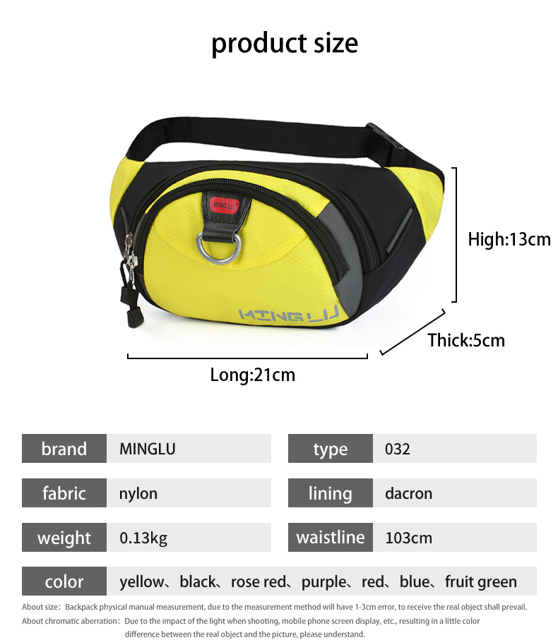 Red Yellow Women Designer Waterproof Waist Bag Solid Color Multi Storey