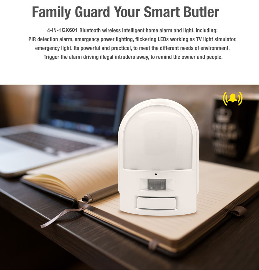 4-IN-1 Bluetooth Smart Family Electric Home Alarm LED Light with Motion Sensor CX601