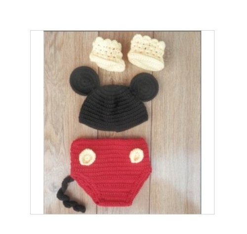 Black Yellow Mickey Mouse Baby Costume Crochet Beanie Shorts Shoes Animal Hat Cap Photo