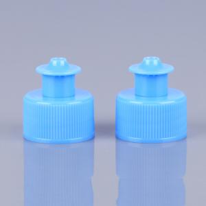 China PET Cosmetic Bottle Caps Blue 28mm Push Pull Cap No Leakage wholesale
