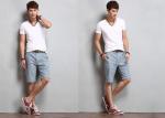 White V Neck Mens T - Shirts Crease Resistant Not Deformed Five-Quarter Sleeve
