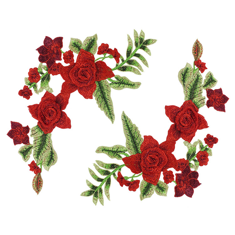 34*18 CM Red Flower Embroidered Applique Patches For DIY Dress Decorative