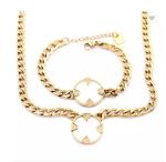 K Gold Stainless Steel Jewelry Set Lush Simple White Fritillary Inlaid Chain