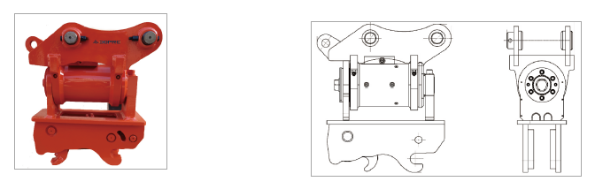Dual Safety Locking Excavator Attachment 180 Degree Tilting Quick Coupler For Excavator