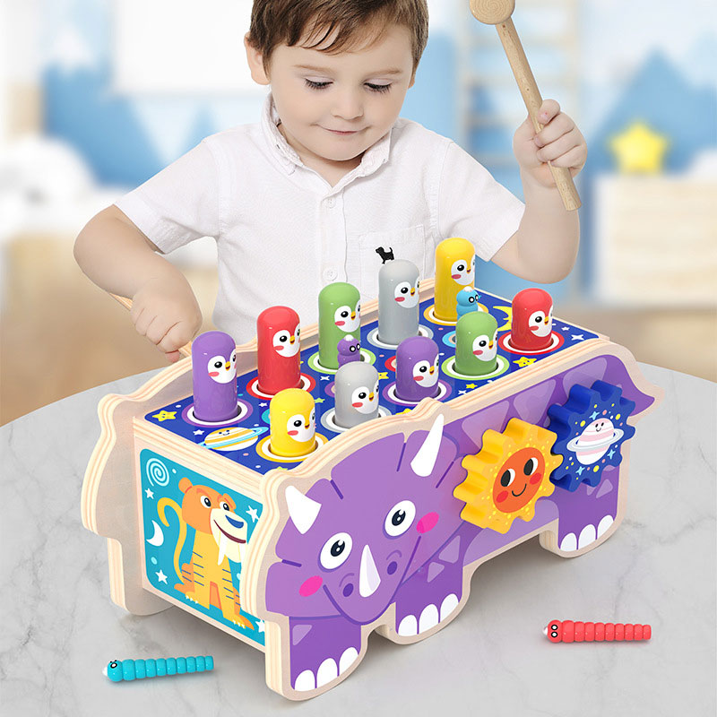 Wooden Cartoon Hitting Ground Mouse Building Blocks for Children's Early Education