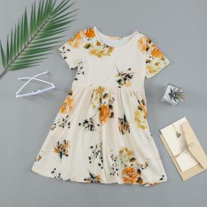 China Summer Children's Clothing Solid Color Cotton Printed Short Sleeve Casual Girls Dress wholesale