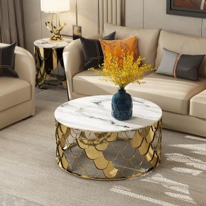 China Living Room Coffee End Table With Marble Top Stainless Steel Leg wholesale
