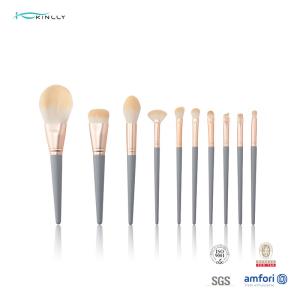 China Synthetic Hair 9PCS Wood Handle Makeup Brushes Aluminium Ferrule wholesale