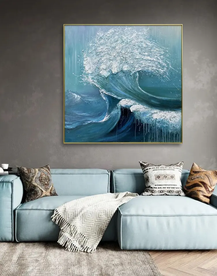 Home Decor Canvas Original Abstractt Heavy Textured Sea Wave Wall Hanging Decor Painting Customized Size Accepted NO Original