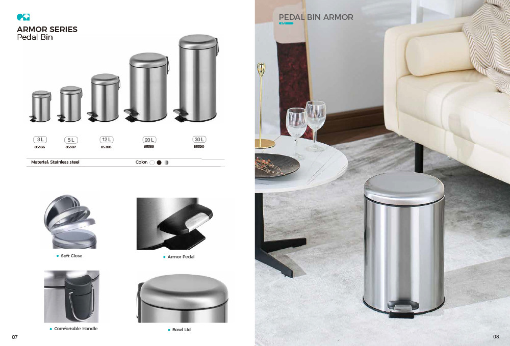 Basic 3L 5L 12L 20L 30L Stainless Steel Round Pedal Bin with Soft Close Inner Bucket