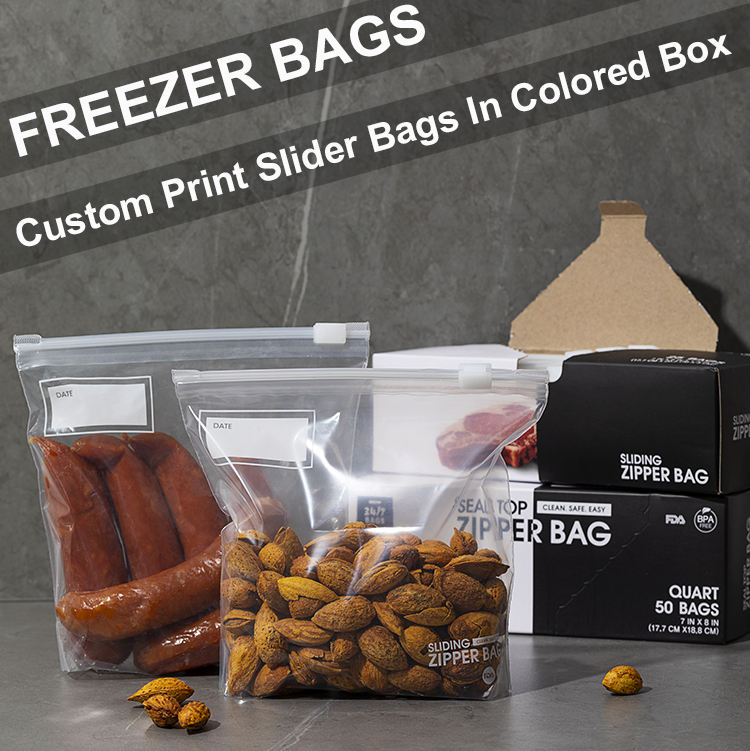 Custom Large Reusable Gallon Food Storage Zipper Ldpe Plastic Saddle Slider Zip lockk Freezer Bags
