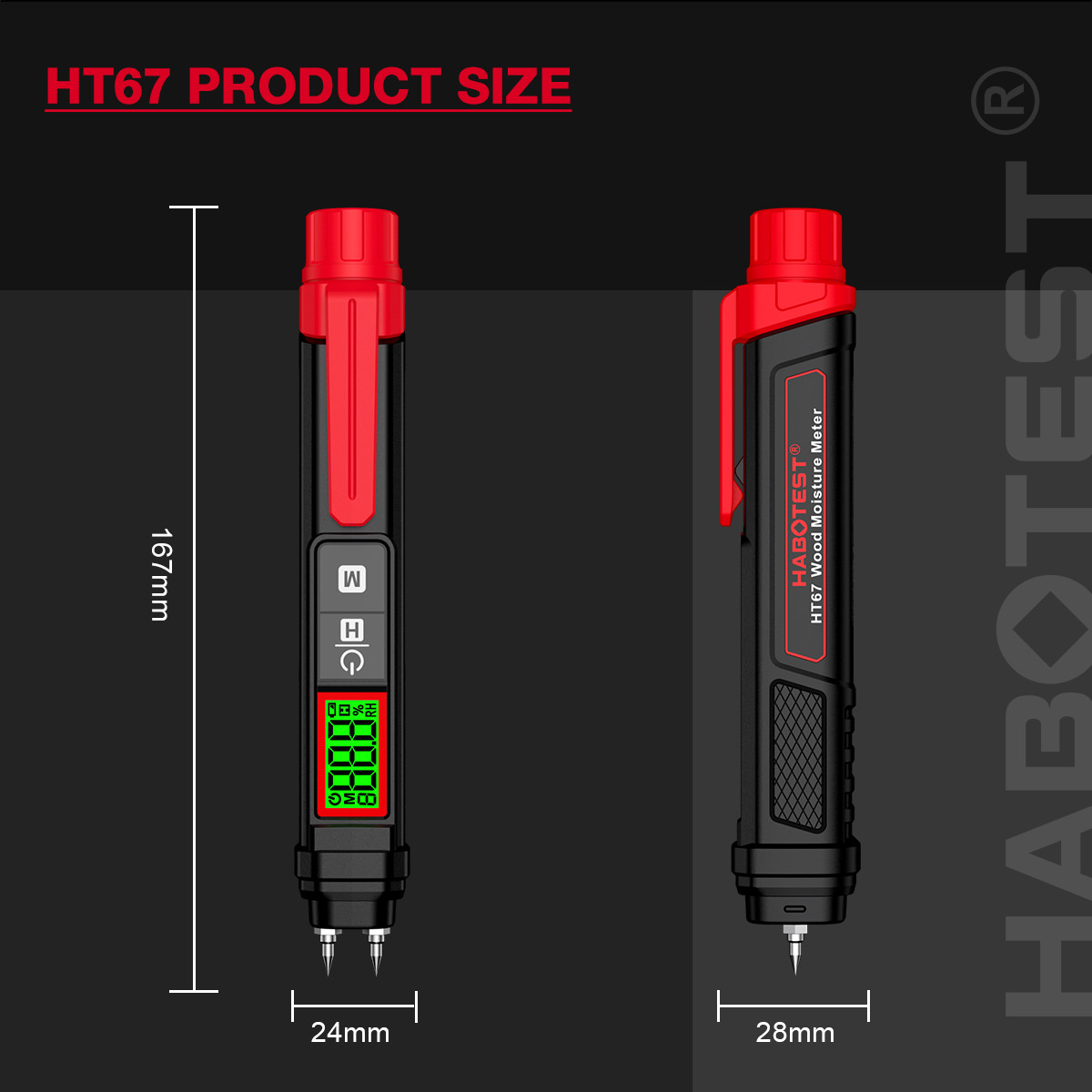 HT67 Digital Wood Moisture Meter Professional Wood Humidity Tester 0~58% Portable Pen-Type Timber Hygrometer Meter