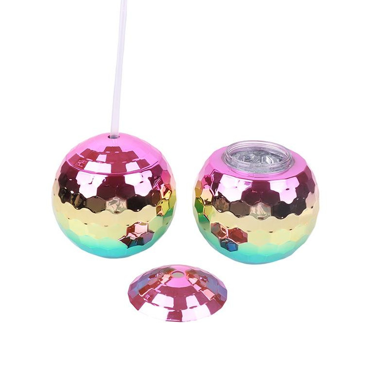 Light Up Disco Ball Drink Cup With Straws 450ml Unbreakable
