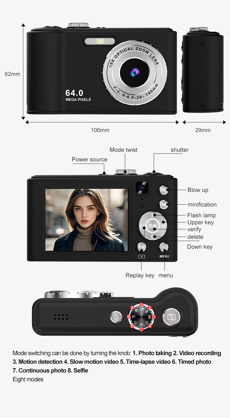 Ultra HD Camcorder 4K Recording Digital Camera Dual Camera Selfie 96 Million Pixels