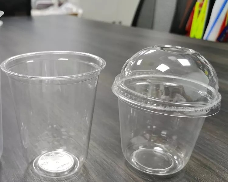 Disposable Recycled PET RPET Cupsmall Clear Plastic Tableware For Tea Juice Fruit With Lid