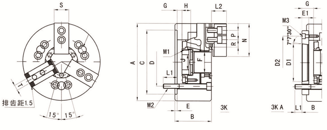 Wedge Hook 3 Jaws Hydraulic Power Through Hole Chuck