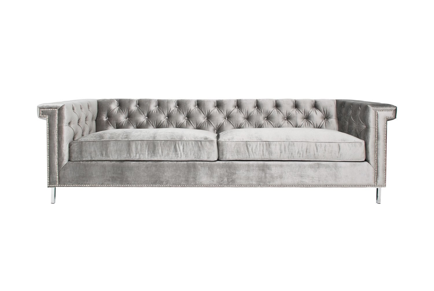 modern solid wood grey velvet fabric upholstery 2 seat sofa tufted design metal leg lounge for wedding event furniture