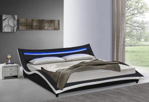 China PU Leather Curved Upholstered Bed Frame Plywood With LED Easy Assemble wholesale